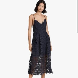 ASTR Elegant Navy Lace Midi Dress